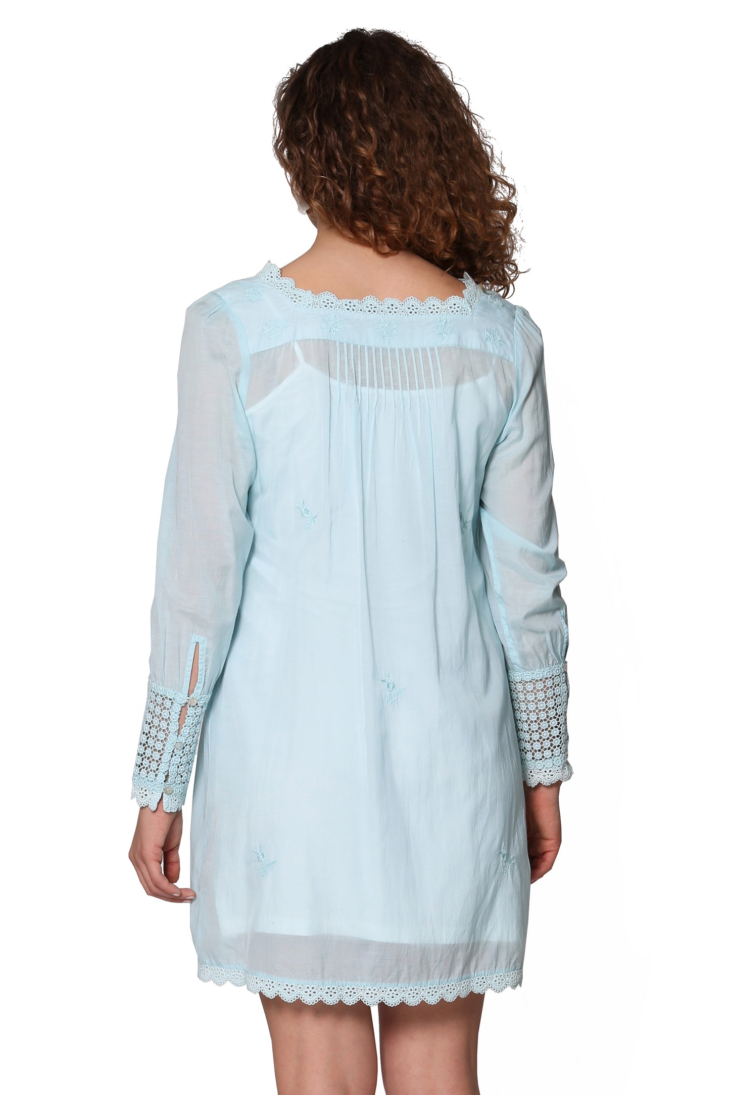 La Cera Long Sleeve Lace Yoke Top - La Cera