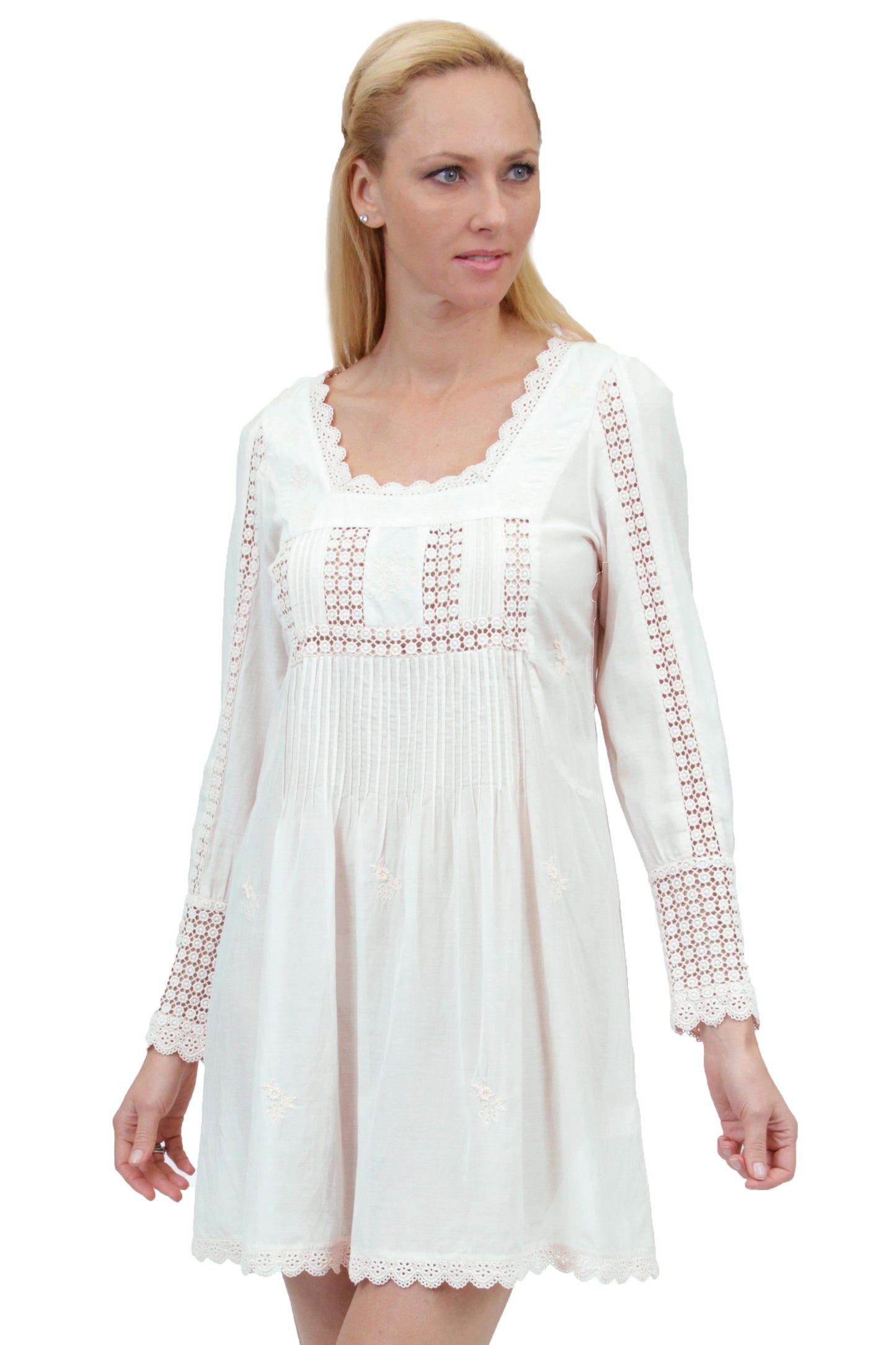 La Cera Long Sleeve Lace Yoke Top - La Cera