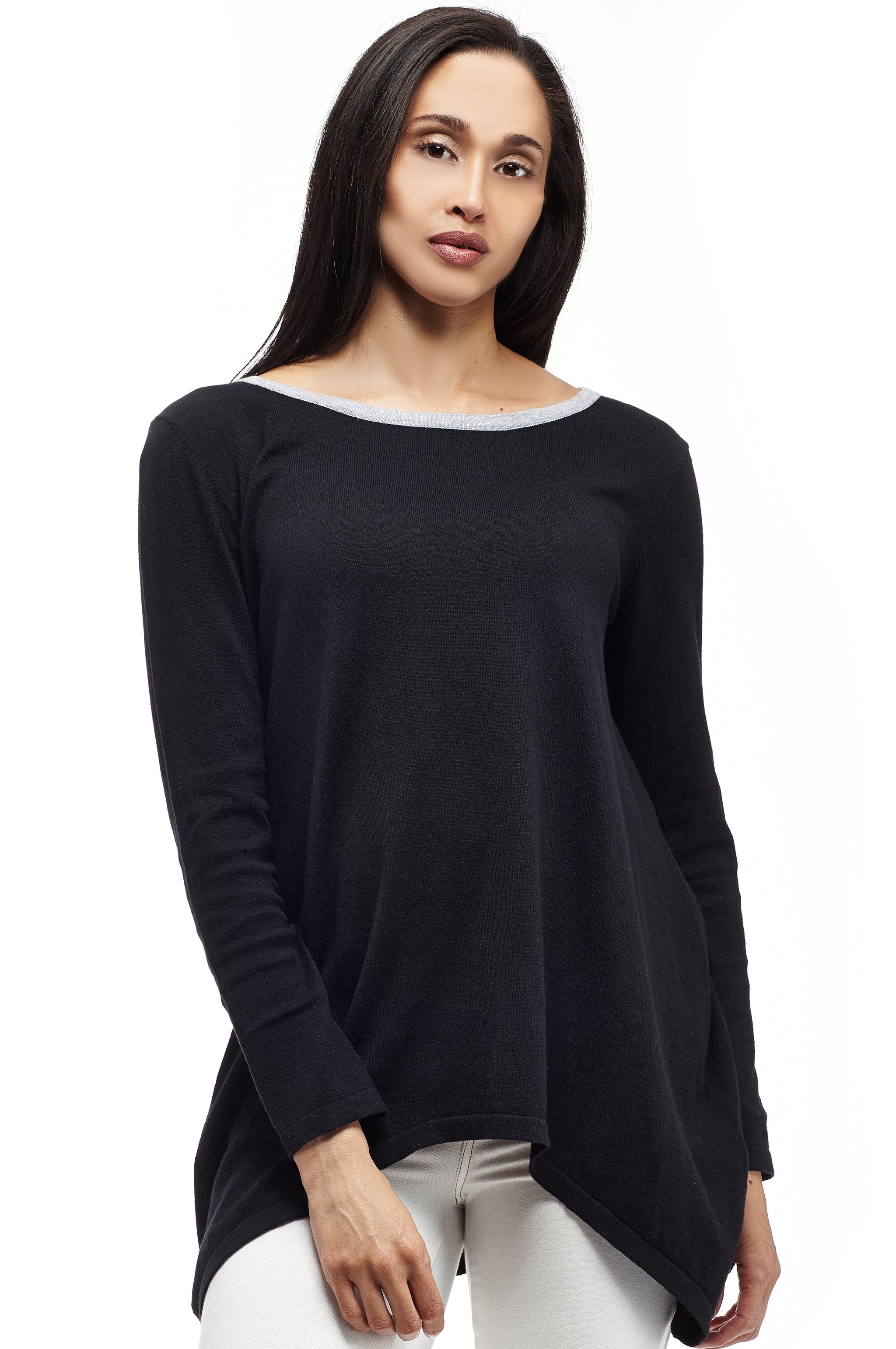 La Cera Rounded Neck Pullover Sweater Top - La Cera