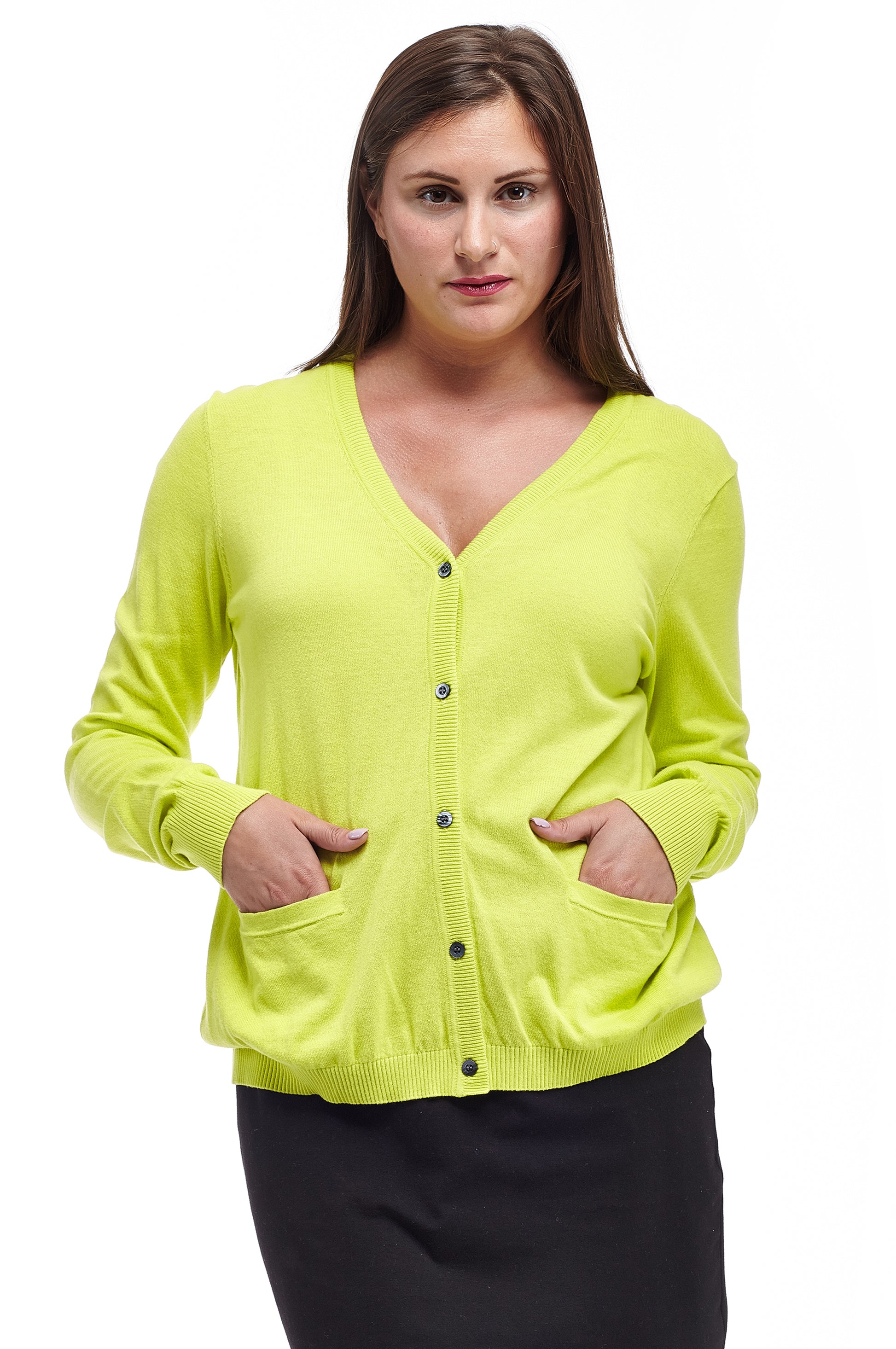 La Cera Long Sleeve Cardigan with Pockets - Plus Size - La Cera