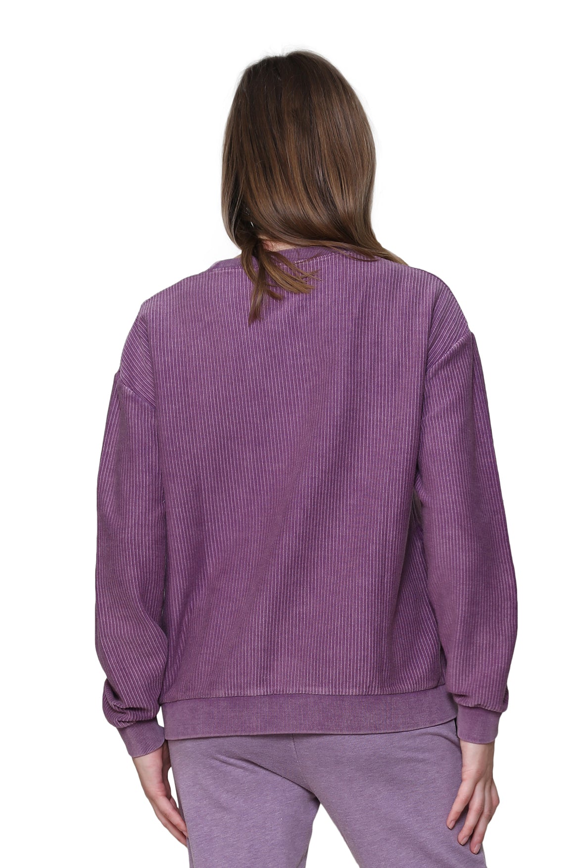 Washed Corduroy Rib Knit Long Sleeve Top