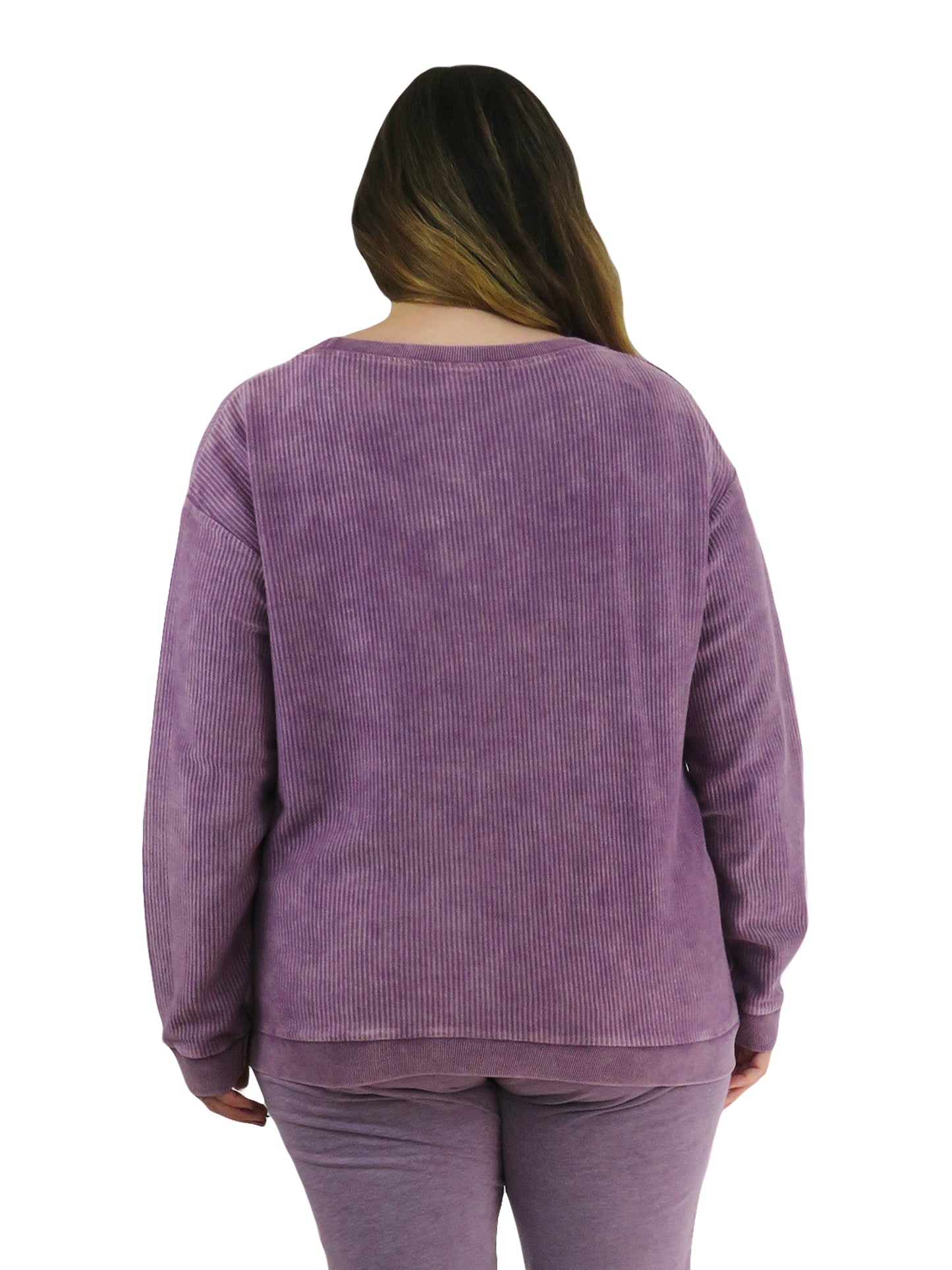 Washed Corduroy Rib Knit Long Sleeve Top Plus Size