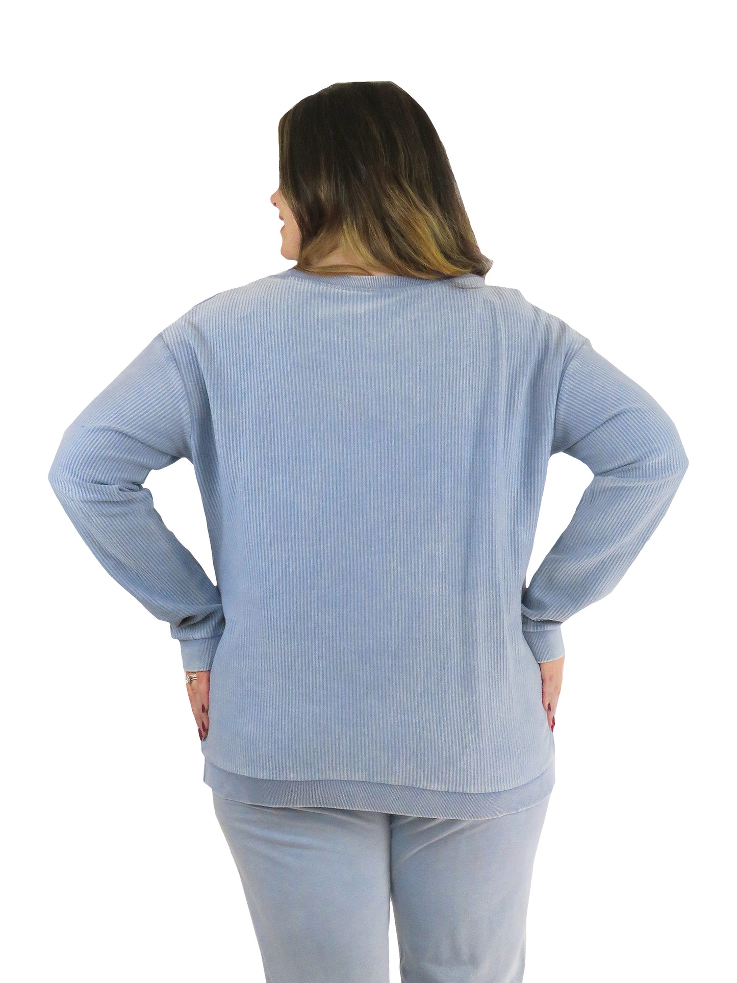 Washed Corduroy Rib Knit Long Sleeve Top Plus Size