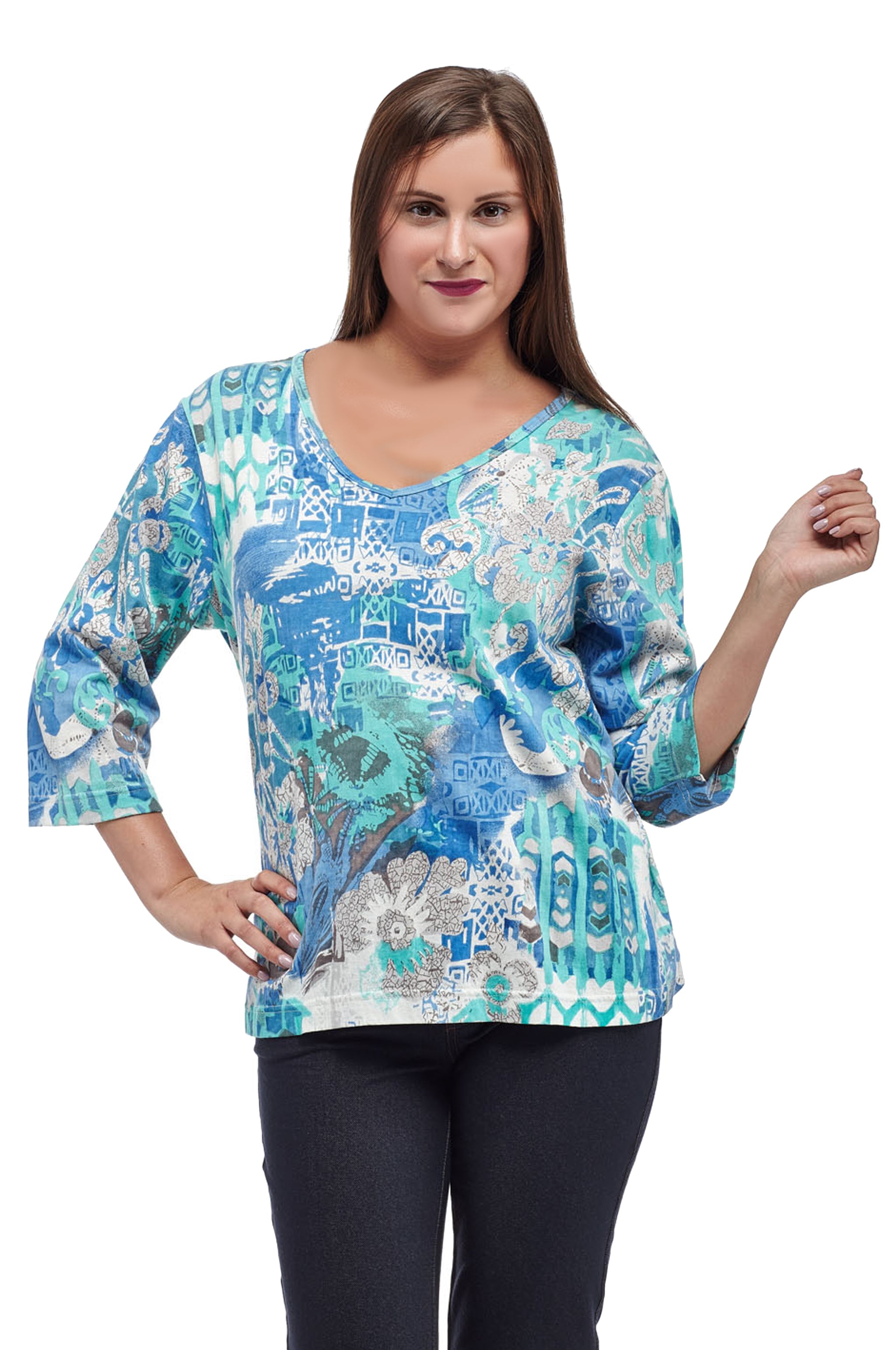 La Cera Multi Printed Tunic Top - La Cera