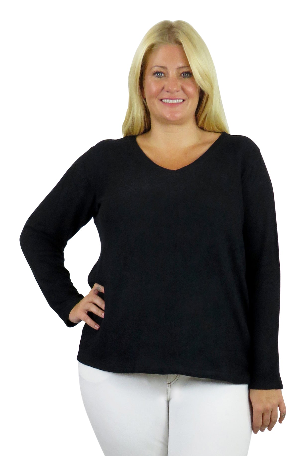 V-Neck Comfort Collection Long Sleeve Top - Plus Size - La Cera