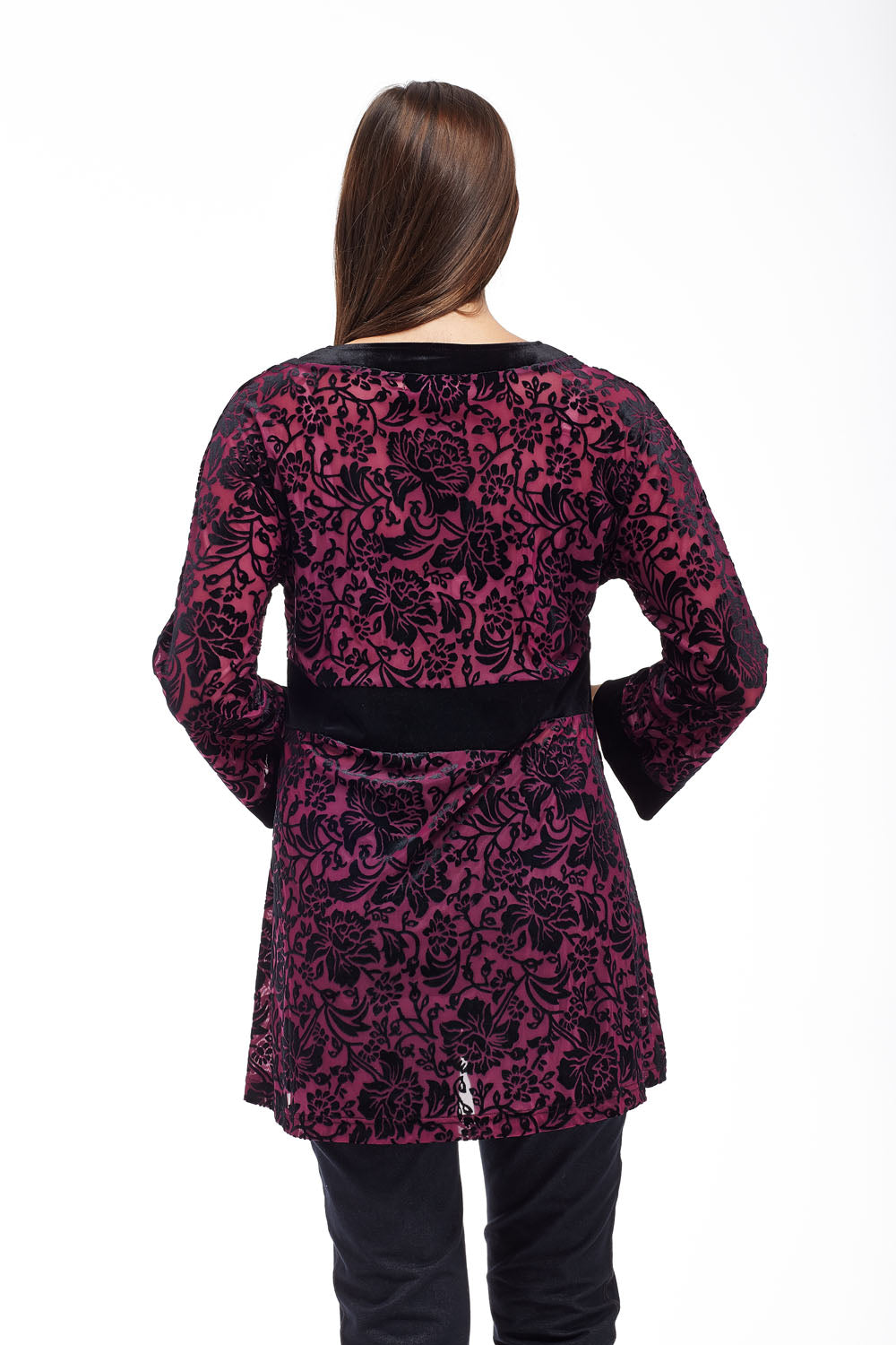 Velour Burnout Jacquard Trimmed Tunic - La Cera