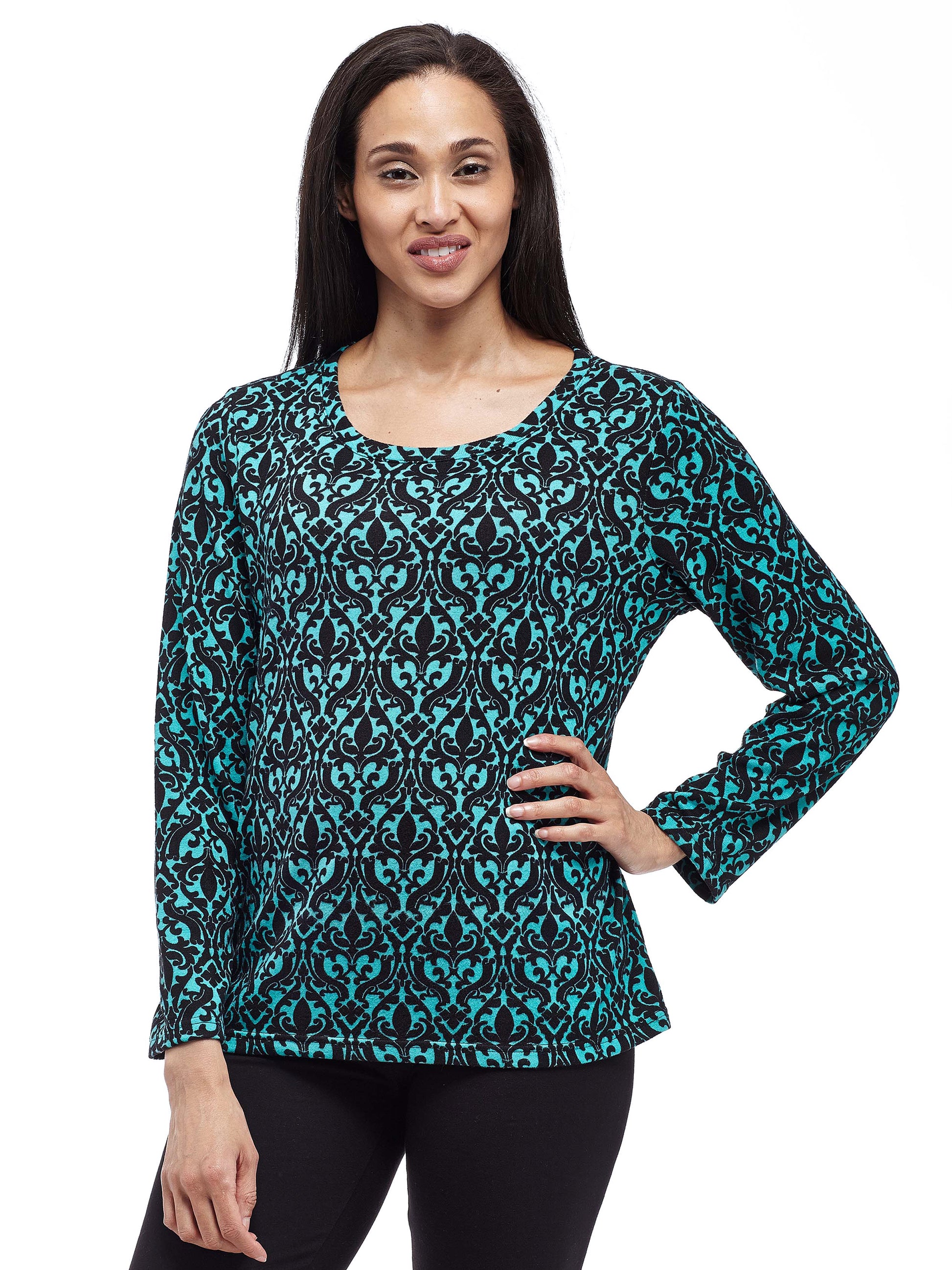 La Cera Baroque Print Pullover Top - La Cera
