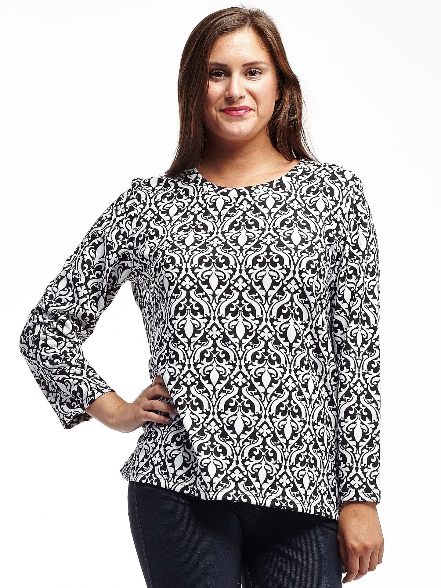 La Cera Baroque Print Pullover Top - La Cera