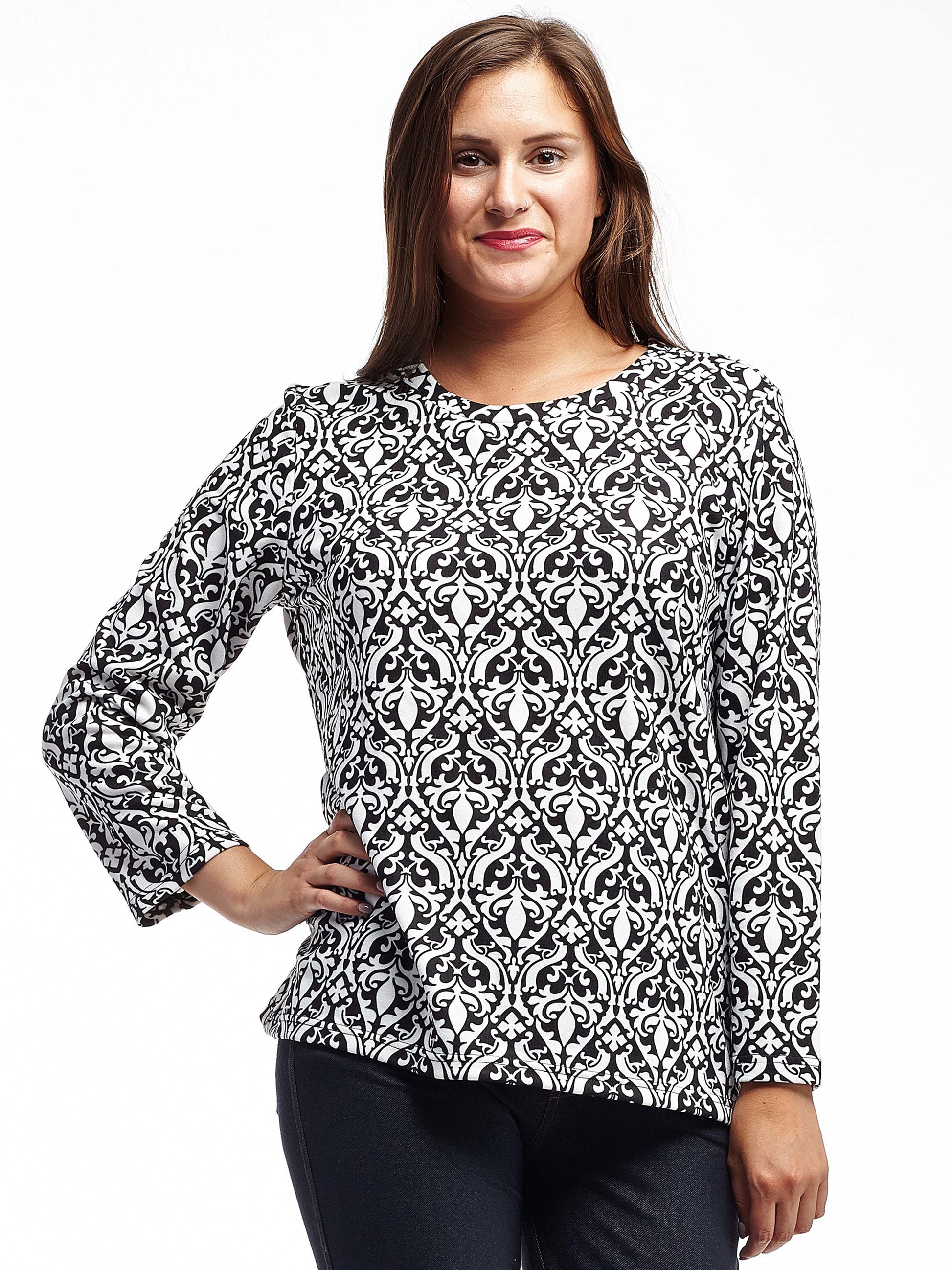 La Cera Baroque Print Pullover Top - La Cera