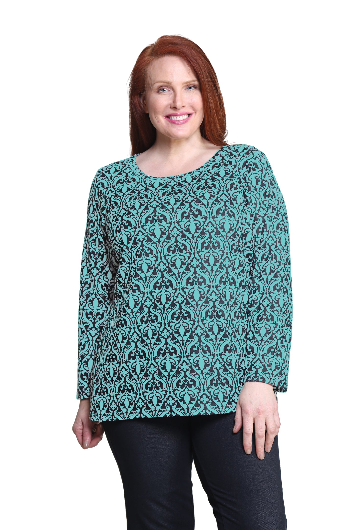 La Cera Baroque Print Pullover Top - Plus Size