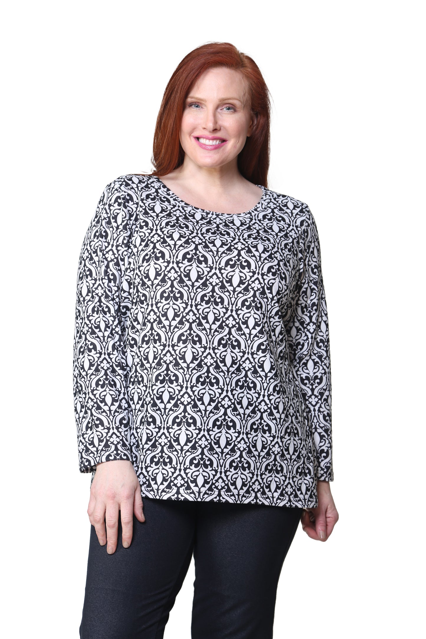 La Cera Baroque Print Pullover Top - Plus Size