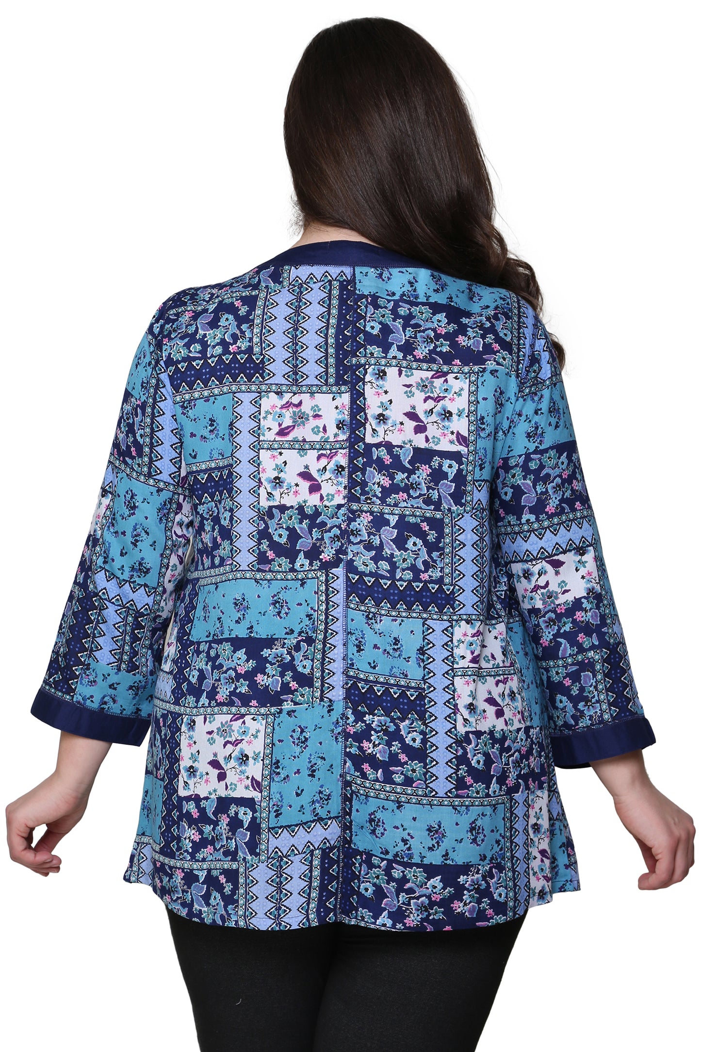 Plus Size La Cera Blue Patchwork Top