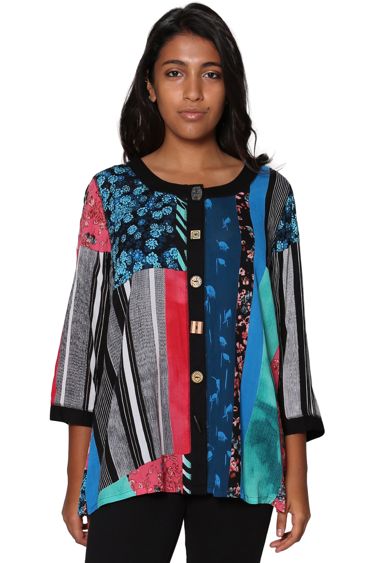 La Cera Black Patchwork Top