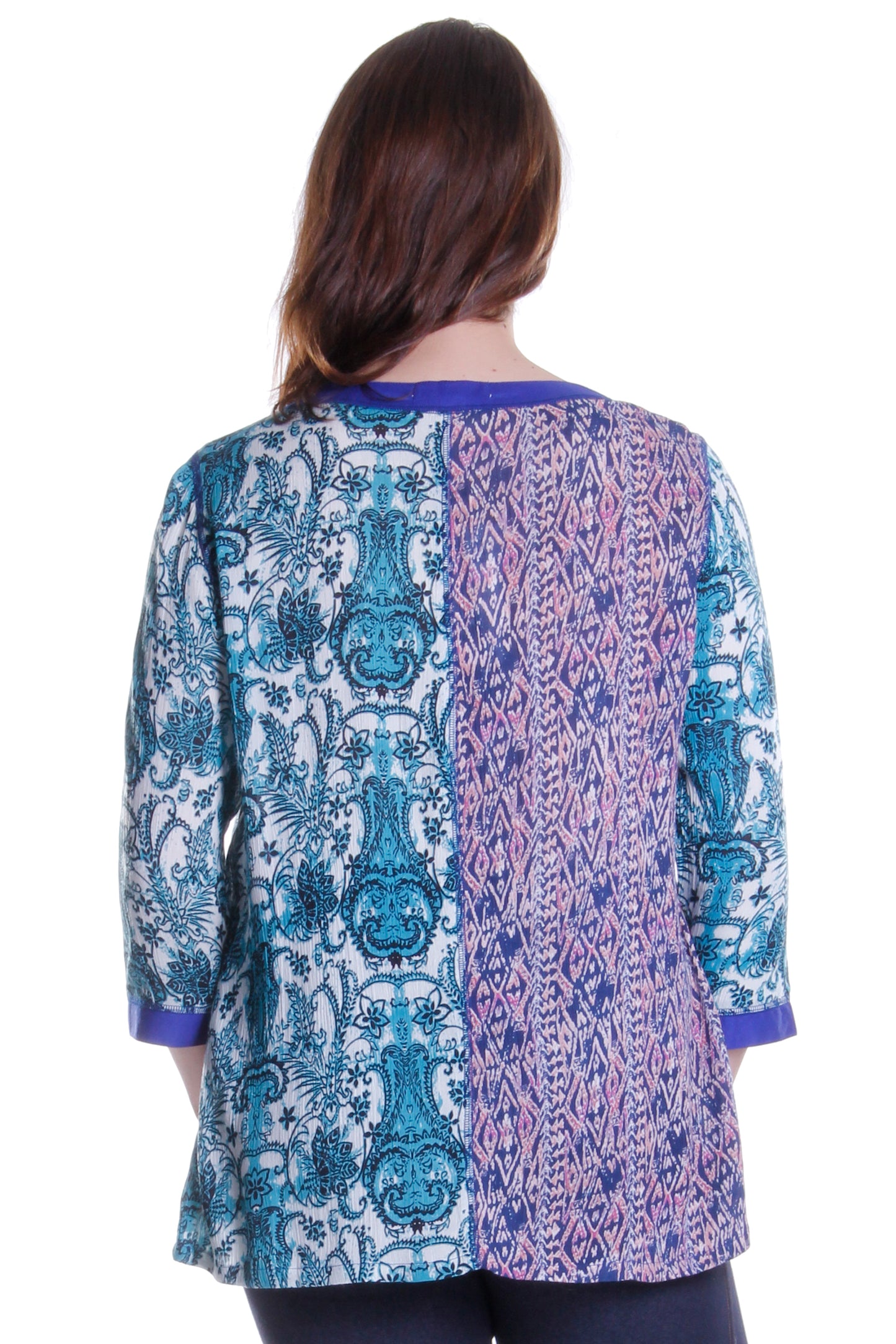 La Cera Blue Multi Patchwork Top - La Cera