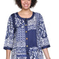 La Cera Navy Patchwork Top - La Cera