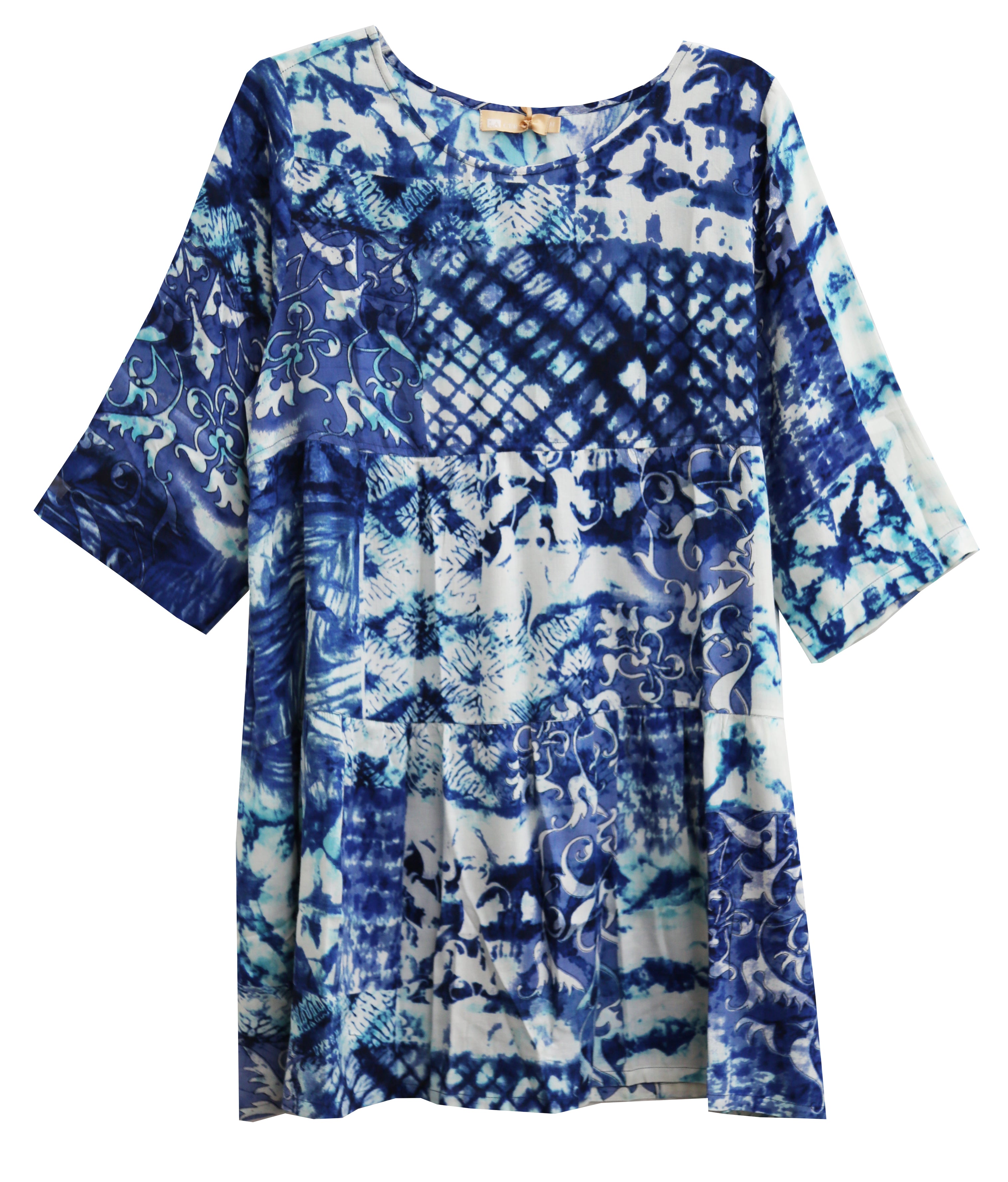 La Cera Plus Size Tiered Batik Print Swing Top - La Cera