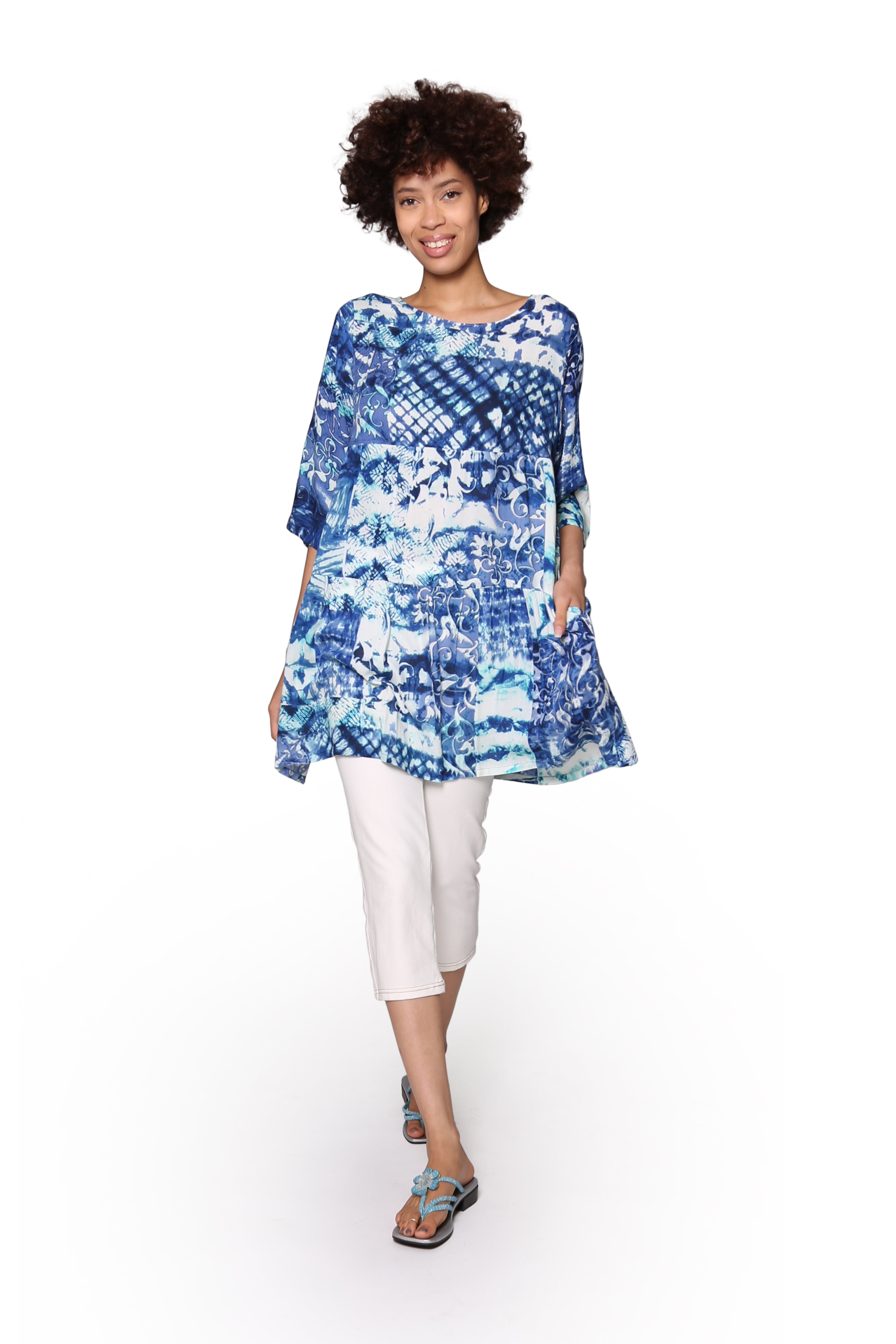 Tiered Batik Print Swing Top - La Cera