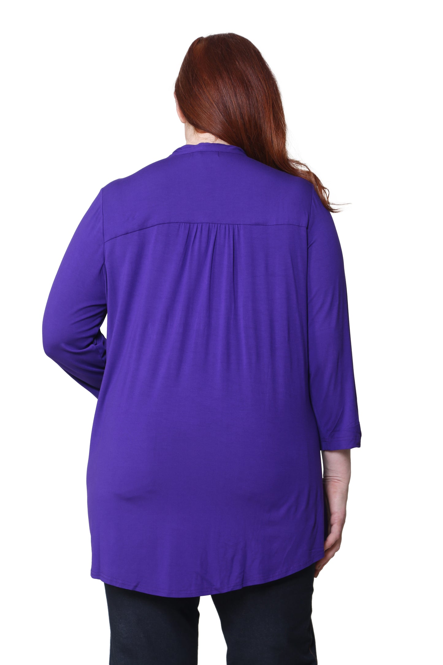La Cera Plus Size Pleat Front Rayon Solid Tunic