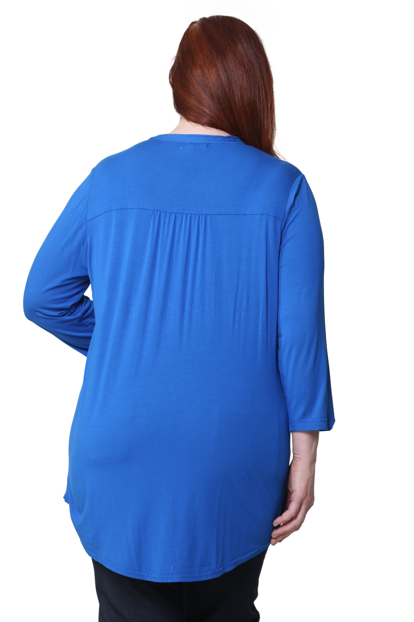 La Cera Plus Size Pleat Front Rayon Solid Tunic