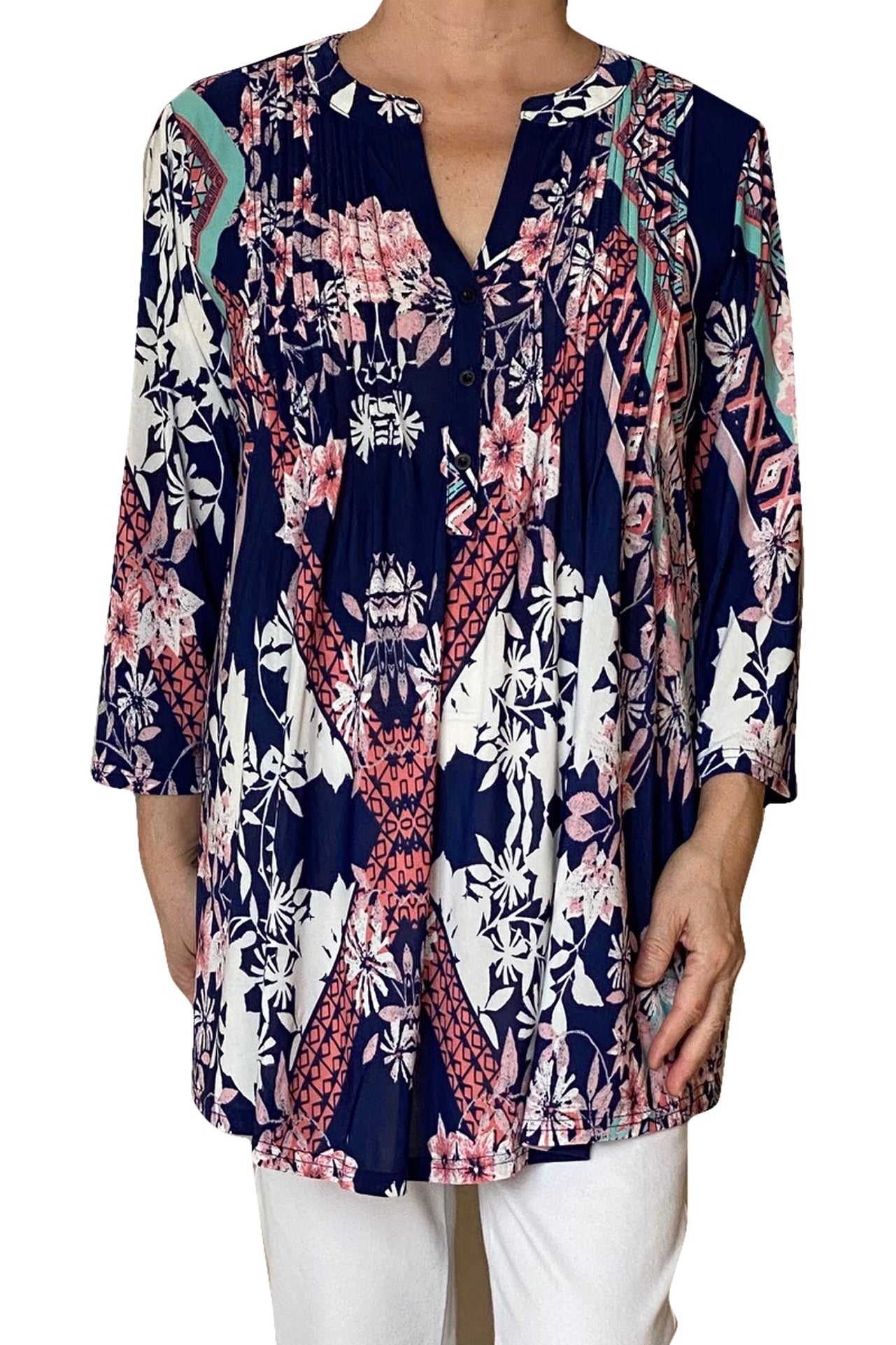 La Cera Key West Deco Print Tunic - La Cera