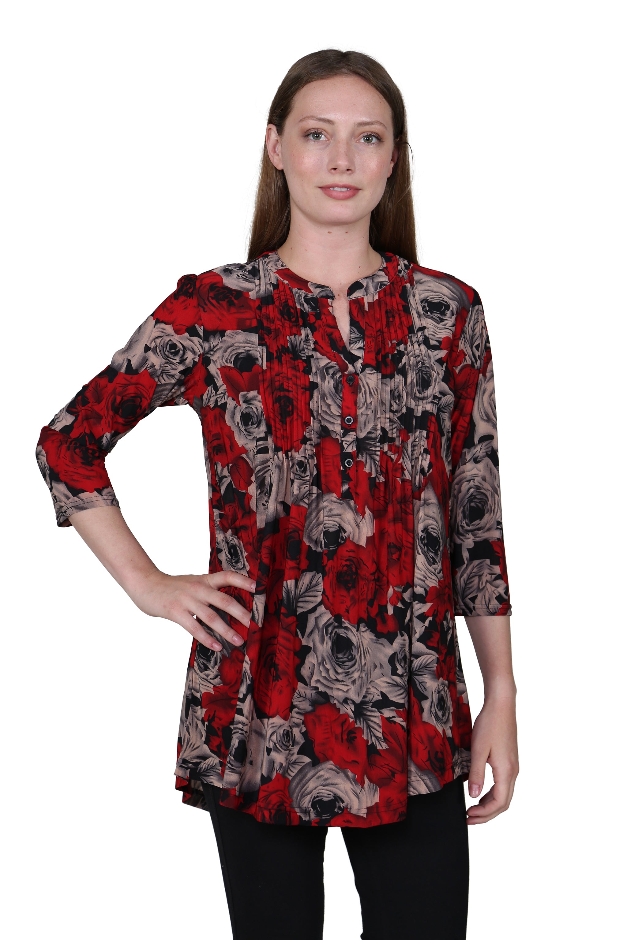 La Cera Midnight Roses Print Tunic - La Cera