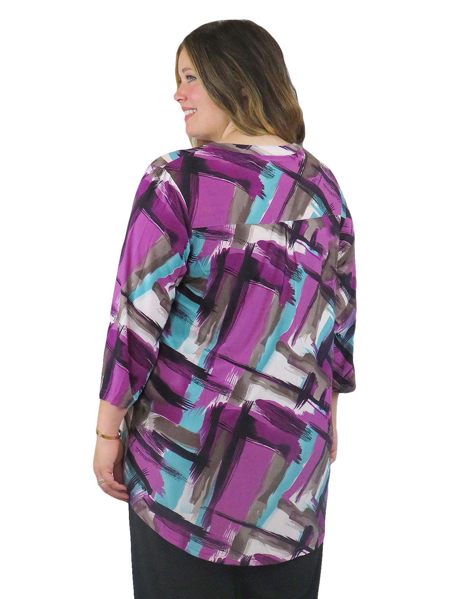 La Cera Pleat Front Geometric Printed Tunic - Plus Size - La Cera