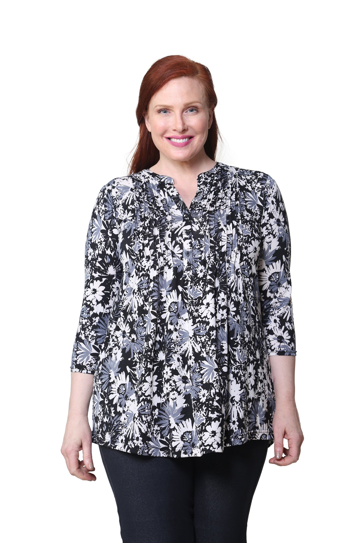Plus Size La Cera Midnight Blooms Print Tunic - La Cera
