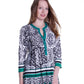 La Cera Pleat Front Printed Tunic Black and Green