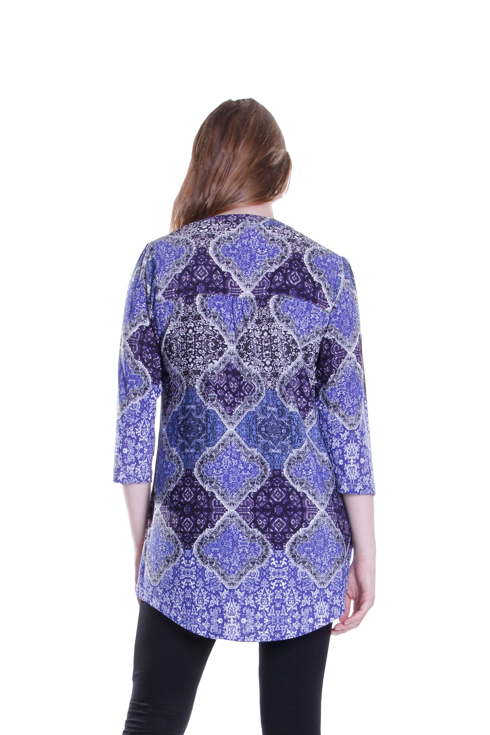 La Cera Pleat Front Printed Tunic Blue - La Cera