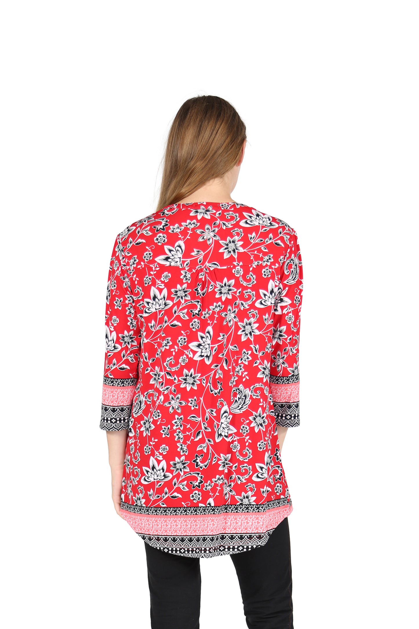 La Cera Pleat Front Printed Tunic With Border Print - La Cera