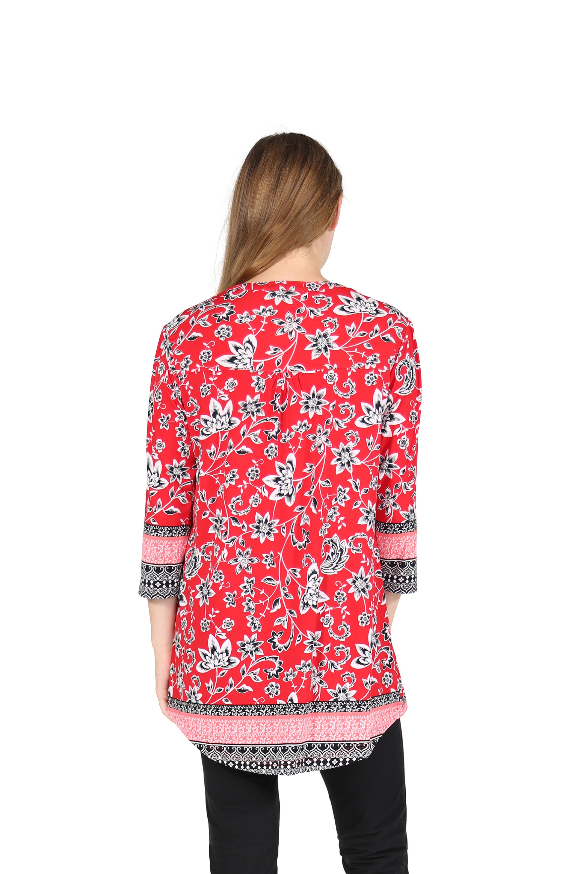 La Cera Pleat Front Printed Tunic With Border Print - La Cera