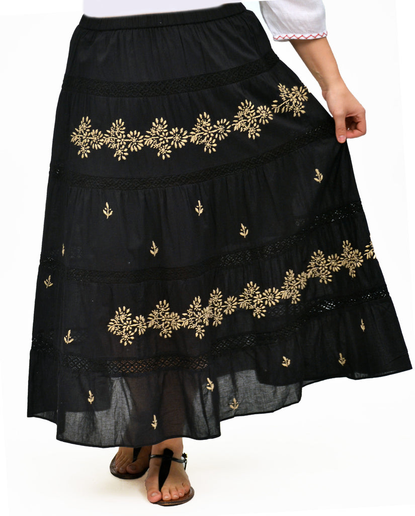 La Cera Plus Size Embroidery Detail Peasant Skirt - La Cera - 1