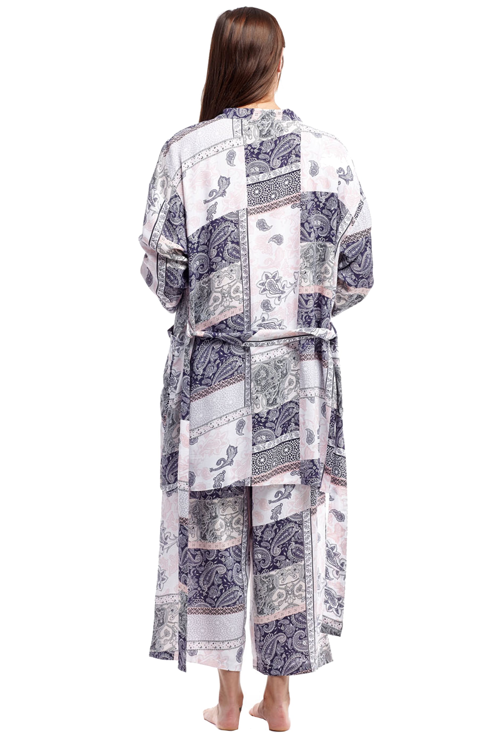 Rayon Navy and Pink Printed Robe - La Cera