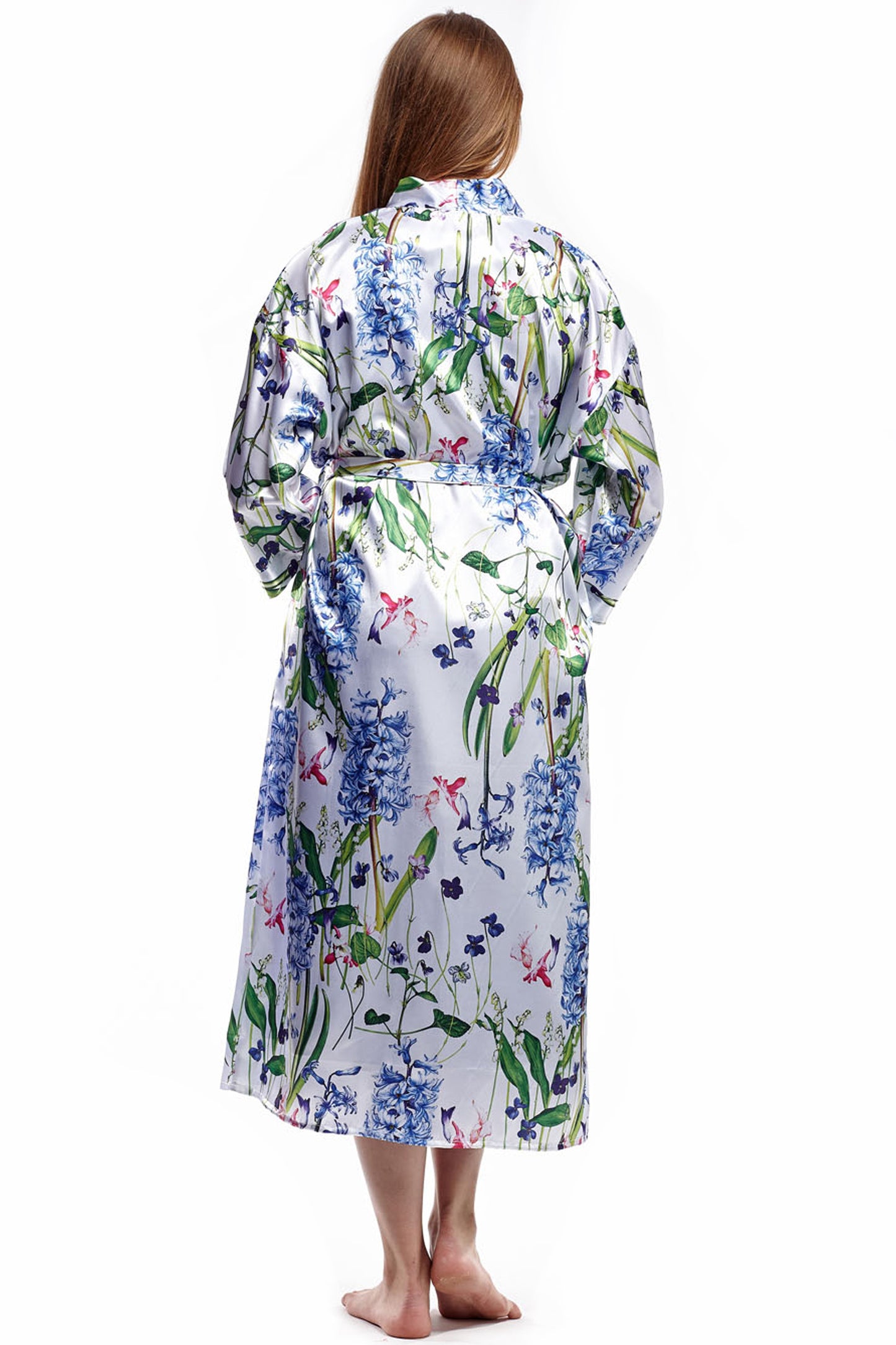 Plus Size Long Floral Lilac Satin Robe - La Cera