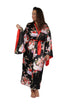 Plus Size Kimono Sleeve Floral Satin Robe - La Cera