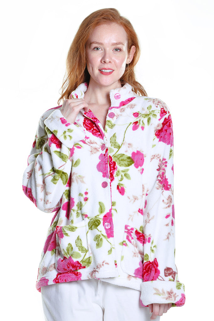 Floral Fleece Bed Jacket - La Cera