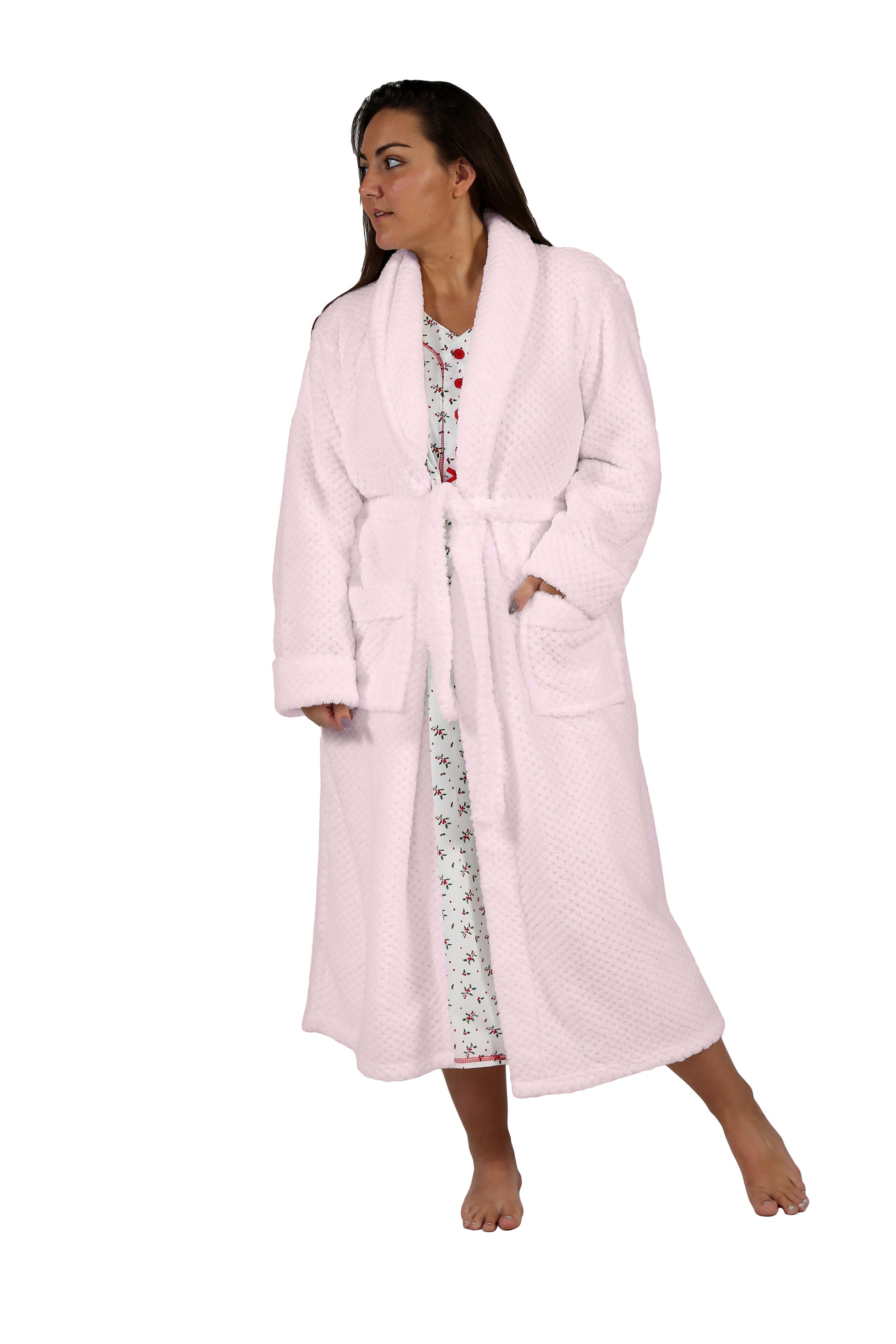 La Cera Textured Full Length Fleece Bath Robe - Plus Size - La Cera