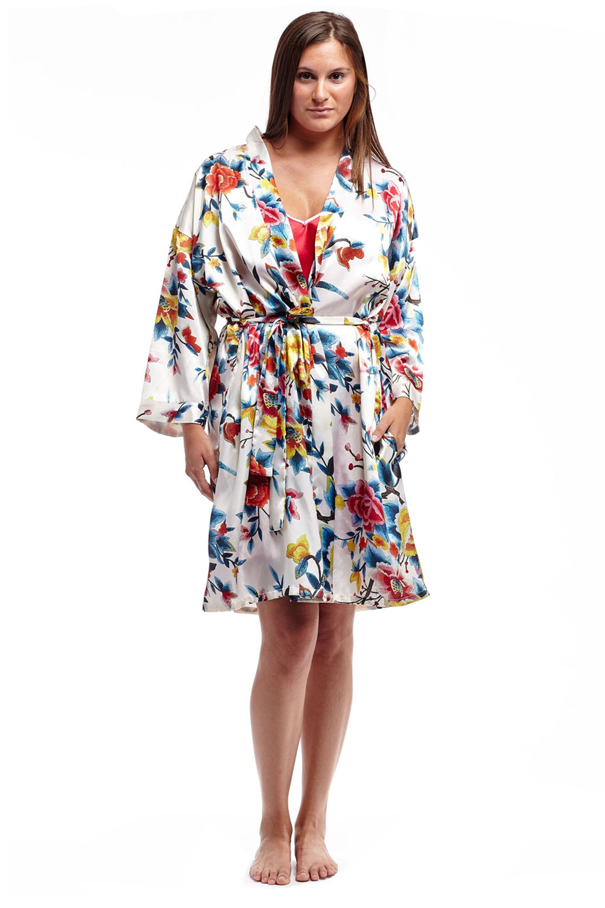Floral Multi Colored Satin Robe - La Cera
