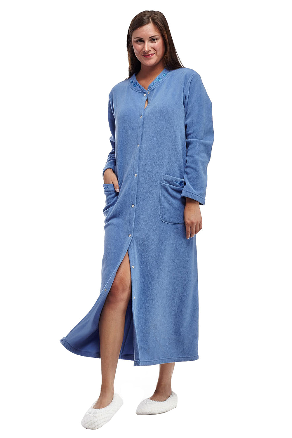La Cera Snap Front Fleece Robe - La Cera